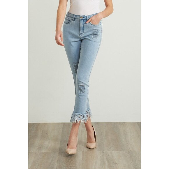 JOSEPH RIBKOFF JEANS RHINESTONE JEWEL FRAYED LIGHT WASH HIGH RISE SIZE 4 PATCHED - Picture 3 of 13